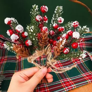 Искусственные сосновые шишки, рождественские искусственные ягоды, ветки падуба, имитация цветочного растения, рождественские украшения для Нового года и Навидада