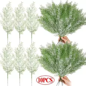 Искусственные сосновые ветки, искусственные кедровые ветки, стебли, сосновые листья, венок из рождественской елки, своими руками, поделки, рождественская свадьба, украшение для вечеринки дома 10PCS