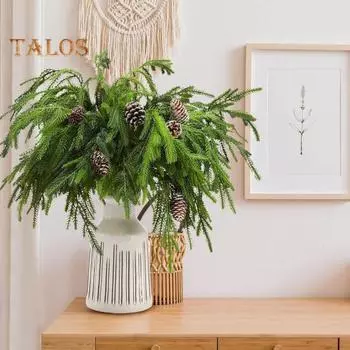 Искусственные сосновые ветки, рождественские искусственные ветки норфолкской сосны, 17,8 дюйма, реалистичные сосновые стебли, зеленые ветки для венков и гирлянд своими руками 6pcs