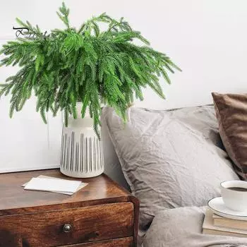 Искусственные сосновые ветки, рождественские искусственные ветки норфолкской сосны, 17,8 дюйма, реалистичные сосновые стебли, зеленые ветки для венков и гирлянд своими руками 6pcs