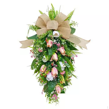 Искусственные тюльпаны, каплевидный венок, летний подарок на День матери, подвесная декоративная гирлянда с цветочным принтом