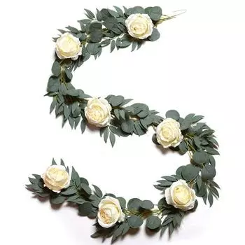 Искусственные виноградные лозы, свисающие листья эвкалипта, 2 м, искусственный эвкалипт с 7 пионами, цветок для свадебной арки, стены, внутреннего и наружного декора, защита от ультрафиолета светло-синий