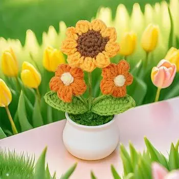 Искусственные вязаные крючком цветы реквизит для фотосъемки своими руками подсолнухи украшения для дома