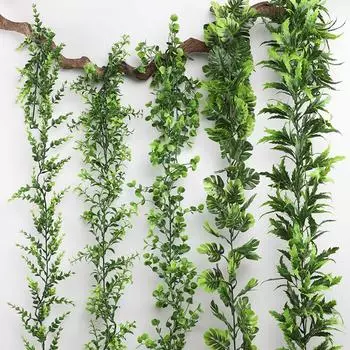 Искусственные зеленые лозы Виноградная лоза Внутреннее подвесное потолочное украшение для людей Искусственные цветы Листья Украшения для вечеринки Настенное крепление Eucalyptus
