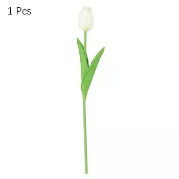 Искусственный 10 шт. Поддельный цветок тюльпана Искусственный ПУ Настоящее прикосновение Букет Домашний Свадебный Декор White-1Pcs