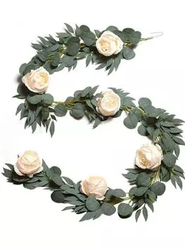 Искусственный эвкалипт, 2 м, с 7 шт., цветы пионы, искусственные лозы, висячие листья эвкалипта для свадебной арки, стены, декор в помещении и на открытом воздухе, с защитой от ультрафиолета светло-синий