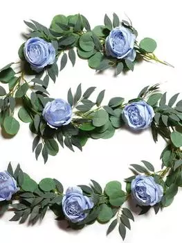 Искусственный эвкалипт, 2 м, с 7 шт., цветы пионы, искусственные лозы, висячие листья эвкалипта для свадебной арки, стены, декор в помещении и на открытом воздухе, с защитой от ультрафиолета светло-синий