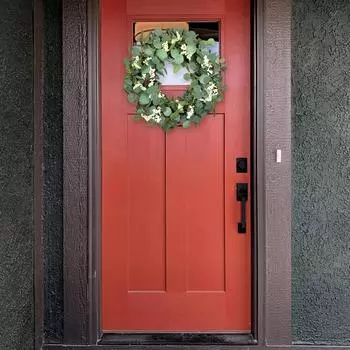 Искусственный эвкалиптовый венок, весенние летние венки для входной двери, белые ягоды, зелень, венок для окна, крыльца, свадьбы, фермерского дома, садовой вечеринки, декор 50x50cm зелёный