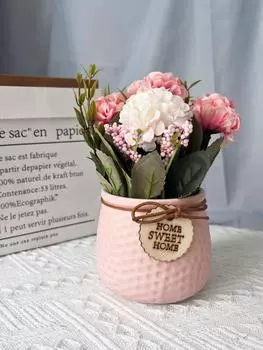 Искусственный бонсай, букет гортензий с небольшой керамической вазой для стола, вечеринки, офиса, свадьбы, домашнего декора, шелковый искусственный цветок гортензии, бонсай розовый