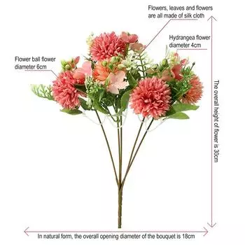 Искусственный букет гортензий Искусственные цветы Комната Украшение дома DIY Свадебная цветочная композиция Праздничные принадлежности Реквизит для фотографий 1pcs