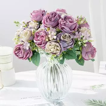 Искусственный букет, искусственный пион, микро-ландшафт, искусственный шелк, ваза для цветов, украшение, искусственные цветы для конференц-зала фиолетовый