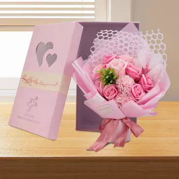 Искусственный букет Мыльный цветок Искусственные цветы Центральный элемент Украшение стола Цветочный аксессуар розовый