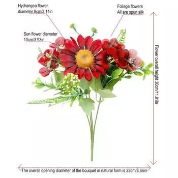 Искусственный букет подсолнухов, шелковая гортензия, искусственный цветок, сделай сам, свадебные букеты, центральные композиции, вечерние украшения дома 1pcs