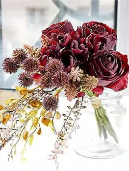 Искусственный букет роз с гортензией, винтажные розы с гортензией, шелковые цветы, свадебные букеты, цветочные композиции для стола, декор для дома и сада красный