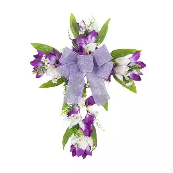 Искусственный цветочный венок пасхальный крест тюльпан дверь фестиваль многоразовый White Purple