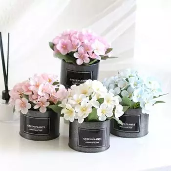 Искусственный цветок бегонии в горшке, железный горшок, бонсай, домашний сад, вечеринка, DIY Декор розовый