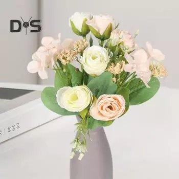 Искусственный цветок без полива, зеленые листья, изысканный декор букета, имитация цветка розы розовый