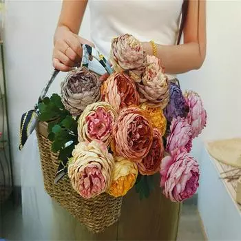 Искусственный цветок, чайная роза с одним краем, пион, искусственный цветок, жареный край, пион, шелковый цветок, осеннее украшение для волос, цветочное украшение для гостиной лосось розовый