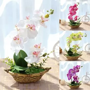 Искусственный цветок фаленопсиса в горшке в горшке, домашний садовый декор, бонсай белый