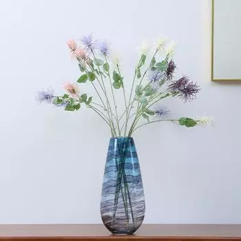 Искусственный цветок Флокирование 3 вилки Большая ветка Морской еж Цветок Свадебный макет Украшения дома Искусственные цветы светло-фиолетовый