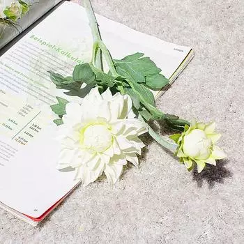 Искусственный цветок георгин ручной работы с 2 головками, искусственные цветы, декор для сада из искусственных хризантем белый