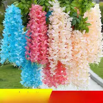 Искусственный цветок глицинии, длинная ветка цветка фасоли, искусственный цветок, потолочное растение, украшение из лозы, свадебное украшение Long encryption синий