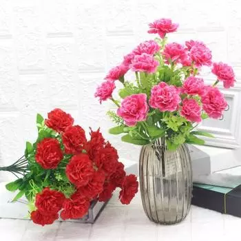 Искусственный цветок гвоздики со стеблем, 10 головок, домашний офисный стол, центральная часть свадьбы, искусственный цветок, ветка, цветочная композиция, украшение розовый