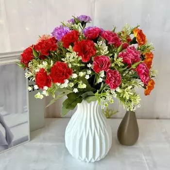 Искусственный цветок гвоздики со стеблем, 10 головок, домашний офисный стол, центральная часть свадьбы, искусственный цветок, ветка, цветочная композиция, украшение