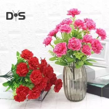 Искусственный цветок гвоздики со стеблем, 10 головок, домашний офисный стол, центральная часть свадьбы, искусственный цветок, ветка, цветочная композиция, украшение белый