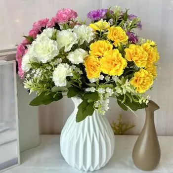 Искусственный цветок гвоздики со стеблем, 10 головок, домашний офисный стол, центральная часть свадьбы, искусственный цветок, ветка, цветочная композиция, украшение