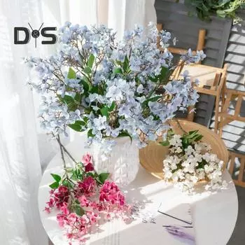Искусственный цветок, хорошая детализация, реалистичный, без увядания, без полива, долговечный реквизит для фото, стол, центральный элемент, декор для свадебной вечеринки, принадлежности, искусственная ветка светло-синий
