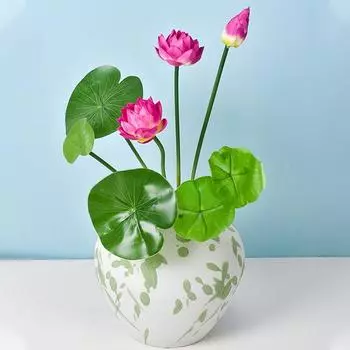 Искусственный цветок имитация шелкового лотоса зеленые растения украшения искусственные цветы для дома отель сад гостиная стол декор