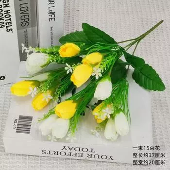 Искусственный цветок, искусственный цветок, пластиковая ткань, цветок, гвоздика, 6 головок, 12 маленьких букетиков шелковых цветов, украшение для дома и улицы, букет золотой