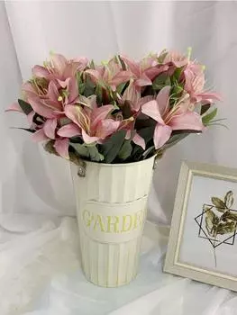 Искусственный цветок лилии 40 см 10 головок шелковые искусственные букеты лилий для дома, отеля, цветочной композиции, свадебного декора коричневый