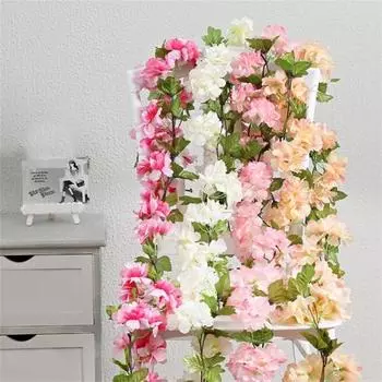 Искусственный цветок лозы, не увядающий макет сцены, 6 цветов, цветок из ротанга, вечерние, декор для домашней двери для свадьбы белый