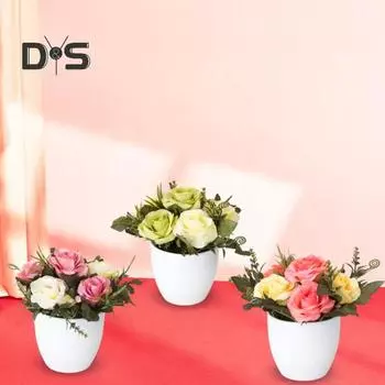 Искусственный цветок магнолии, розы, искусственный бонсай, декор для дома, магазина, витрины темно-синий