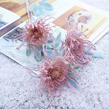 Искусственный цветок Мягкий центральный элемент стола Легкий одинарный ветчатый 3-зубчатый искусственный цветок