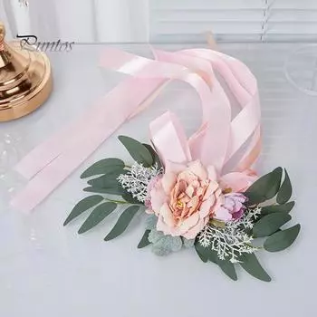 Искусственный цветок на спинку стула для свадьбы с листьями эвкалипта, украшение для прохода на скамье, церемония, цветочные ленты, украшение для свадебной вечеринки розовый