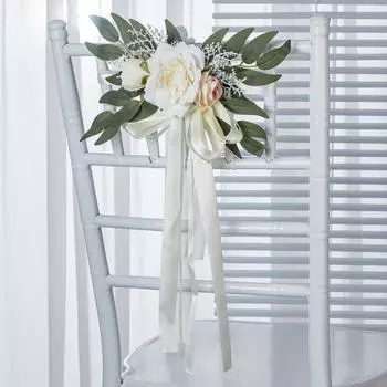 Искусственный цветок на спинку стула для свадьбы с листьями эвкалипта, украшение для прохода на скамье, церемония, цветочные ленты, украшение для свадебной вечеринки розовый