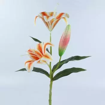 Искусственный цветок, отличное качество изготовления, устойчивый к падениям, ПВХ, ручная работа, 3 головки лилии, искусственный цветок для спальни темно-оранжевого