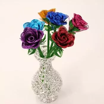 Искусственный цветок Пара роз Подарок Алюминиевая проволочная роза Изделия ручной работы Украшения Имитация цветов Ручная работа Плетеная роза Металлическая модель День святого Валентина красный