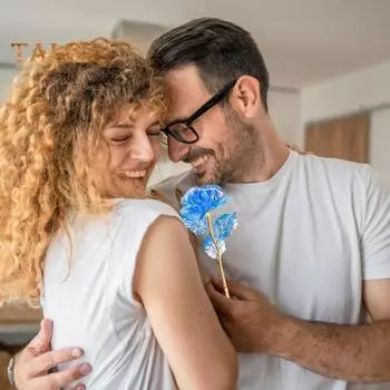 Искусственный цветок, пластиковая фольга, роза, цветок с длинным стеблем, настольный декор, искусственная роза с основанием, подарок на День святого Валентина, День матери, свадьбы синий