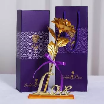 Искусственный цветок, пластиковая фольга, роза, цветок с длинным стеблем, настольный декор, искусственная роза с основанием, подарок на День святого Валентина, День матери, свадьбы золотистый