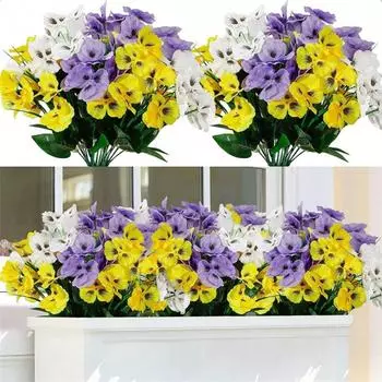 Искусственный цветок Пять вилок Маленькая ручка Цветок Трехцветный Фиолетовый Креативное украшение для дома Искусственное зеленое растение