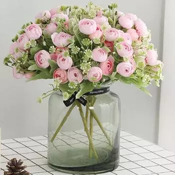 Искусственный цветок, привлекательный, устойчивый к выцветанию цветок из искусственного шелка, 15 головок, искусственный цветок розы, свадебные принадлежности для дома розовый