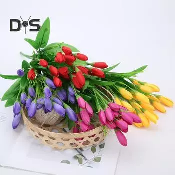 Искусственный цветок, реалистичный цвет, 21 головка, искусственный цветок тюльпана, свадебные сувениры красный