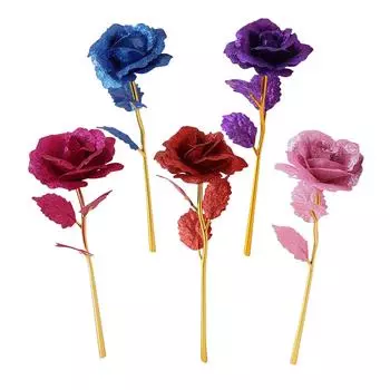 Искусственный цветок розы из красочной золотой фольги, одиночный вечный цветок, не подвержен износу и не выцветает. One Size