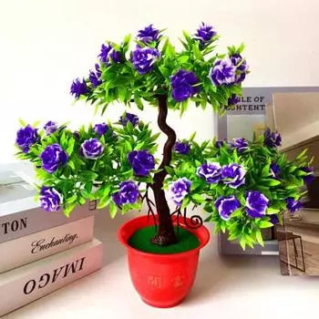 Искусственный цветок розы Приветствие гостя Сосновое растение Горшок для домашнего рабочего стола Офисный декор