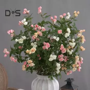 Искусственный цветок с длинной веткой, искусственная роза, реалистичные яркие цвета, не выцветающий искусственный шелковый цветок для домашнего декора розовый