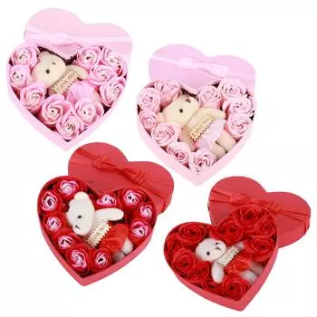 Искусственный цветок с мишками Подарочная коробка Мыло Цветы на день рождения День святого Валентина Red
